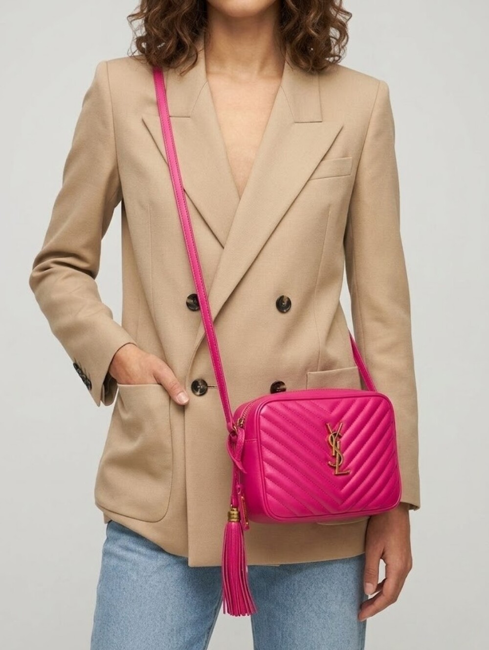 Saint Laurent Hot Pink Quilted Leather Crossbody Camera Bag with Tassel - Picture 2 of 16